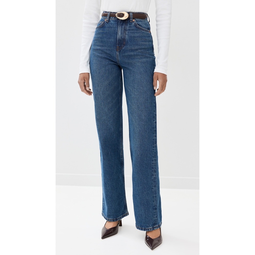Reformation Jeans Wilder High Rise Wide Leg Medium Wash Denim Blue Size 24
